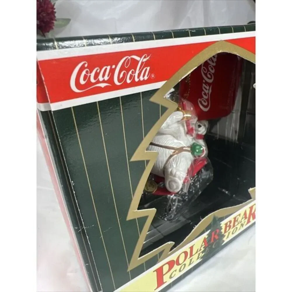 1997 Coca-Cola Polar Bear Collection‎ Coke 2 Bears Sled Christmas Ornament VTG